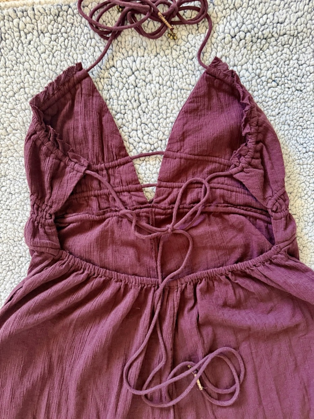 Free People - Bohemian Style Burgundy Halter Romper - Picture 8 of 10